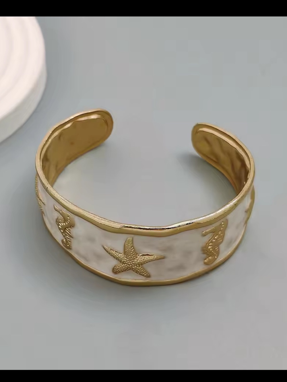 White and Gold Sea Motif Cuff Bracelet